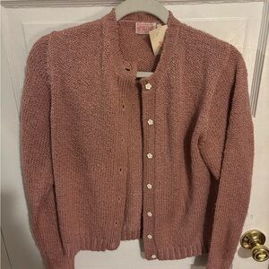 Rose Cardigan Sweater with White Flower Buttons